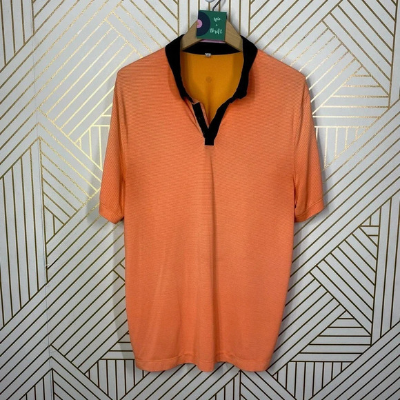 lululemon athletica Other - Lululemon Men's Precision Polo in Orange Stripe & Black Collar Size‎ US Large